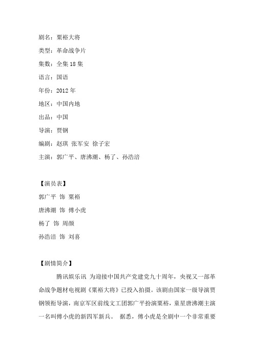 电视剧《粟裕大将》剧情介绍