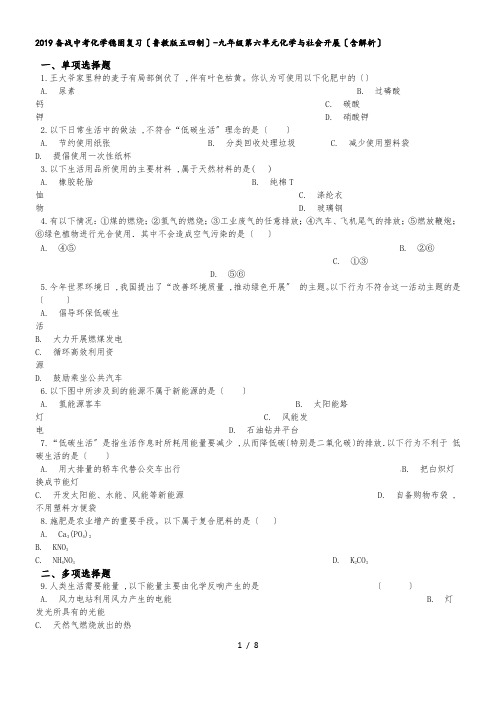 备战中考化学巩固复习(鲁教版五四制)九年级第六单元化学与社会发展(含解析)