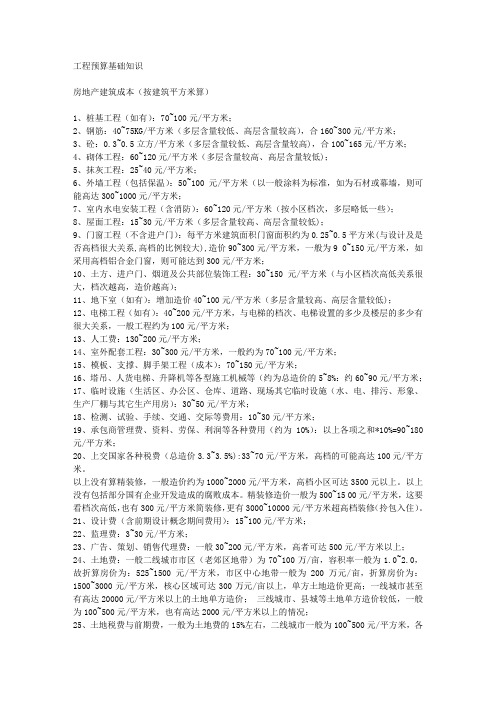 2019-2020年整理工程预算基础常识与房地产修建成本(按修建平方米算)汇编