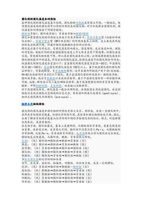 固化剂的固化温度和耐热性