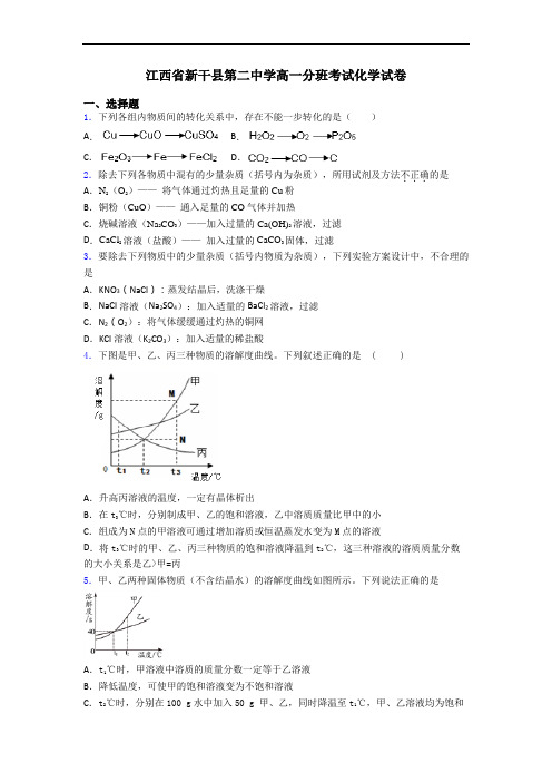 江西省新干县第二中学高一分班考试化学试卷