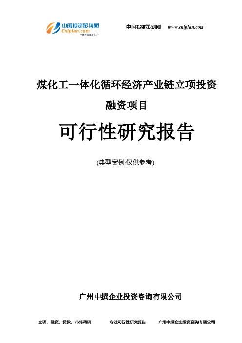 煤化工一体化循环经济产业链融资投资立项项目可行性研究报告(中撰咨询)