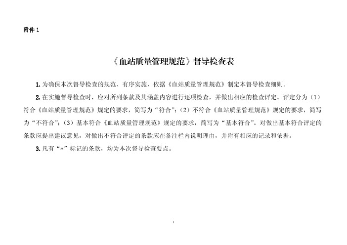 血站质量管理规范督导检查表