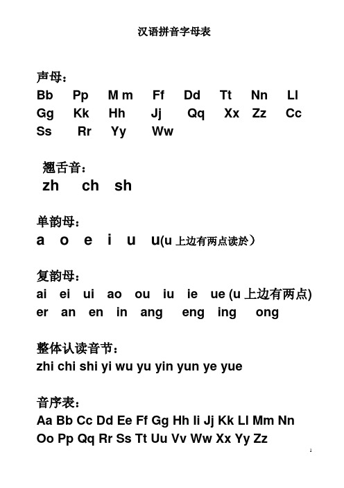 汉语拼音字母表-完整版-可A4打印重点讲义资料