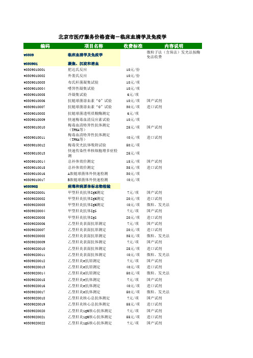 北京医疗服务收费标准