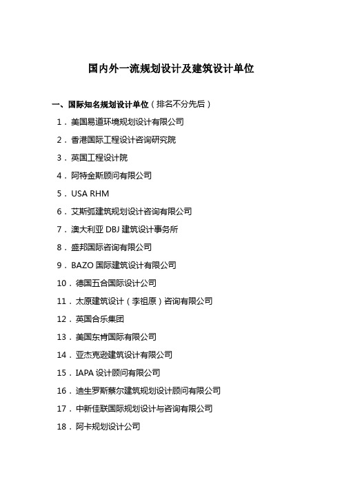 国内外一流规划设计及建筑设计单位