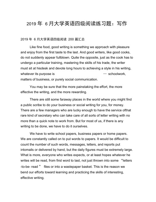 2019年6月大学英语四级阅读练习题：写作