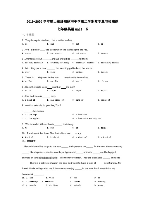 2019-2020学年山东滕州鲍沟中学第二学期复学章节检测题七年级英语下册：unit 5(无答案)