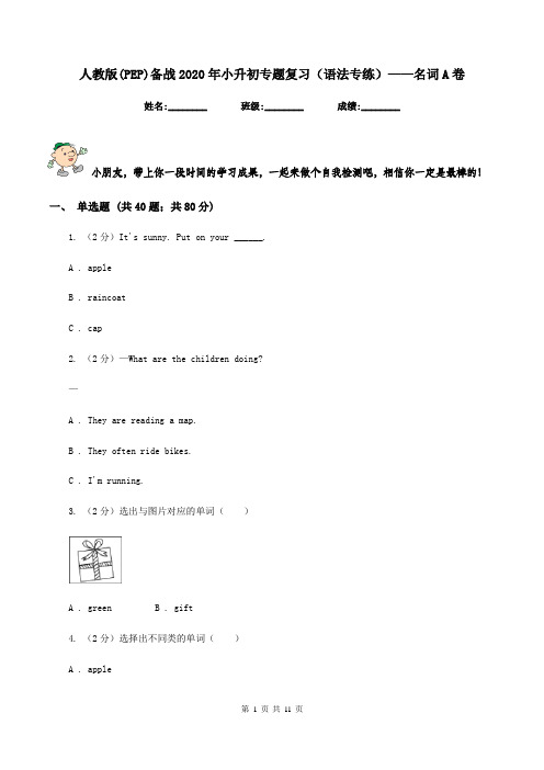 人教版(PEP)备战2020年小升初专题复习(语法专练)——名词A卷