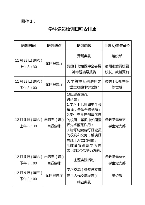 学生党员培训日程安排表