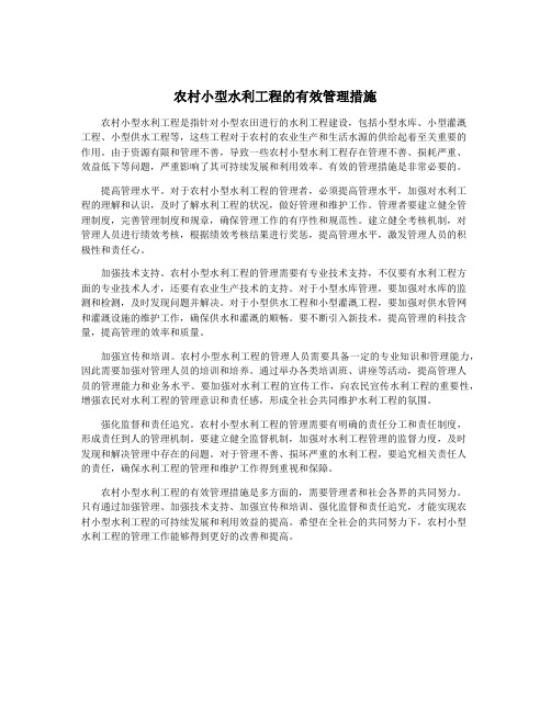 农村小型水利工程的有效管理措施