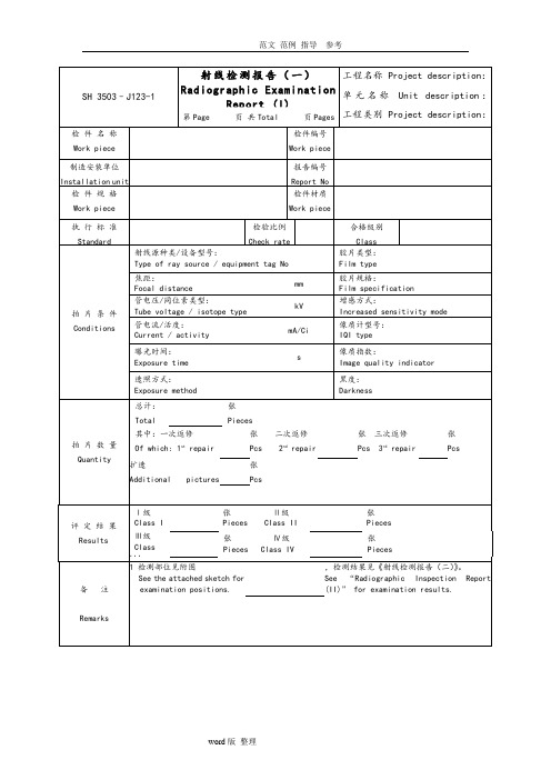 无损检测(NDE检测)报告表格,中英对照