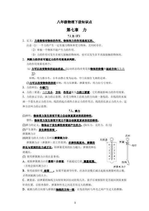 (完整版)人教版2016八年级物理下册知识点总结(可编辑修改word版)