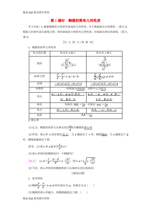 【配套K12】[学习]2018年秋高中数学 第二章 圆锥曲线与方程 2.2 椭圆 2.2.2 第1课