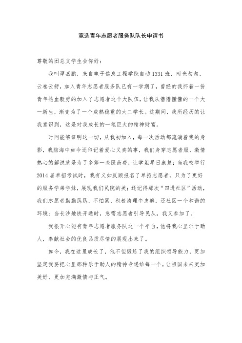 竞选青年志愿者服务队队长申请书