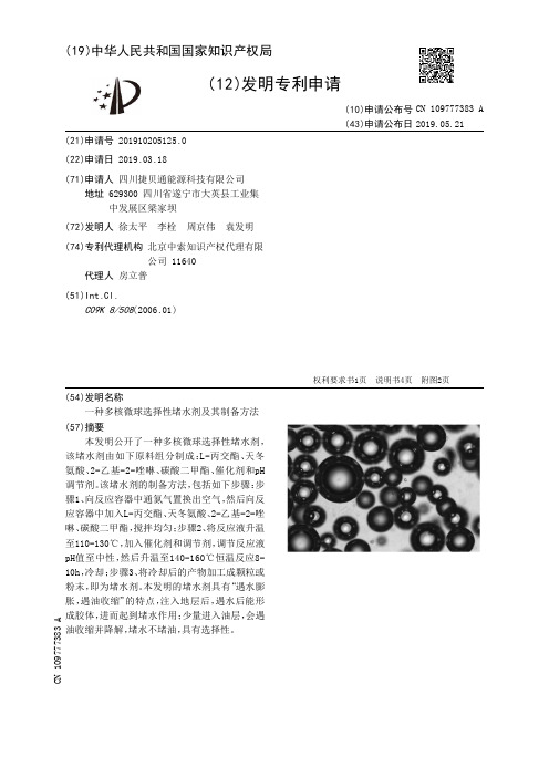 【CN109777383A】一种多核微球选择性堵水剂及其制备方法【专利】