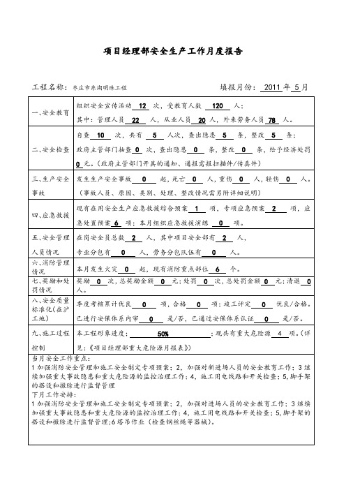 项目经理部安全月报及重大危险源报表(XXXX5)