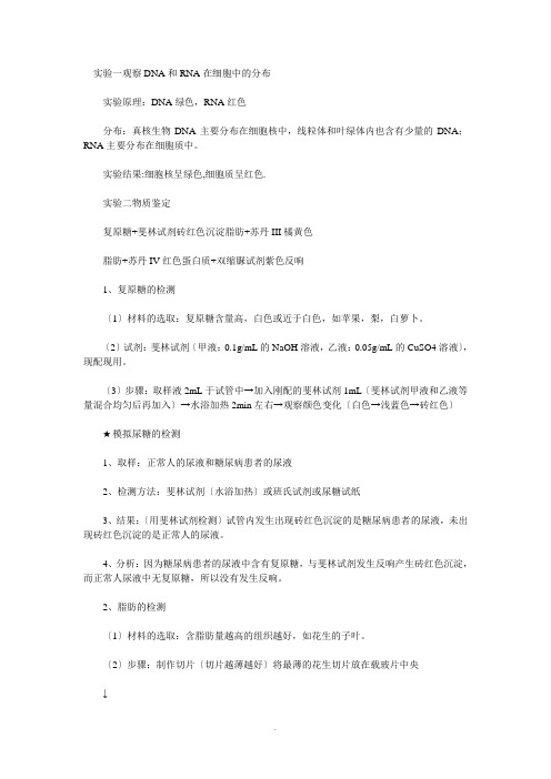 高中生物必修实验知识点总结 