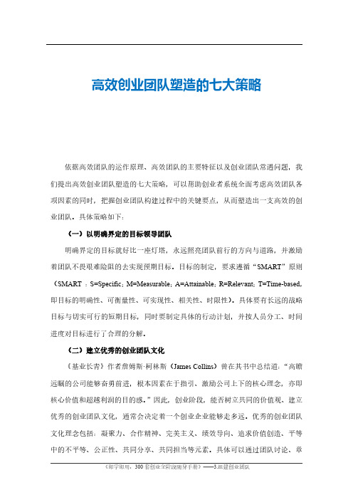 7.高效创业团队塑造的七大策略