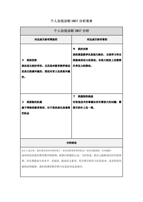 个人自我诊断SWOT分析表(113)