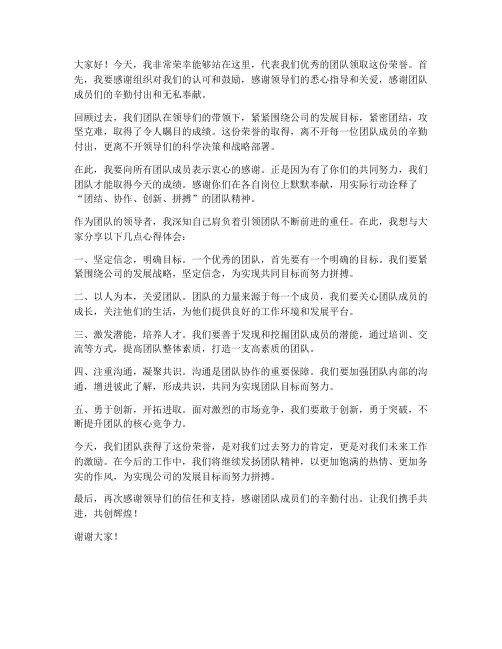 优秀团队领导领奖发言稿范文