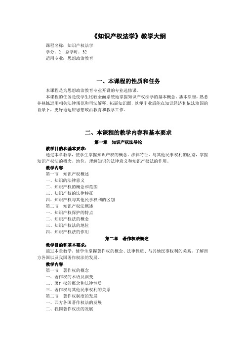 知识产权法学教学大纲