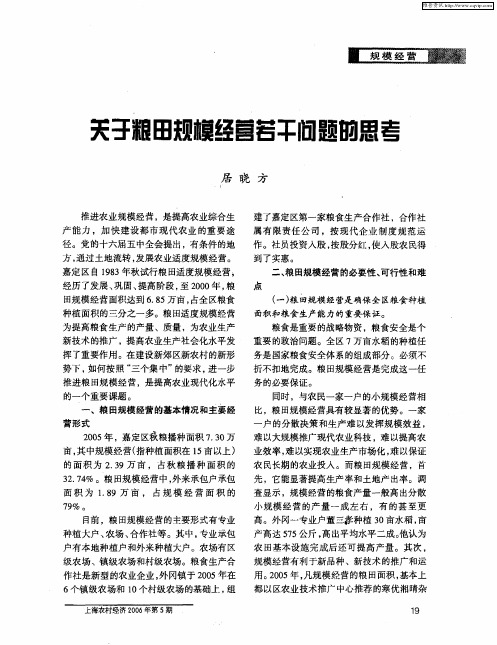 关于粮田规模经营若干问题的思考
