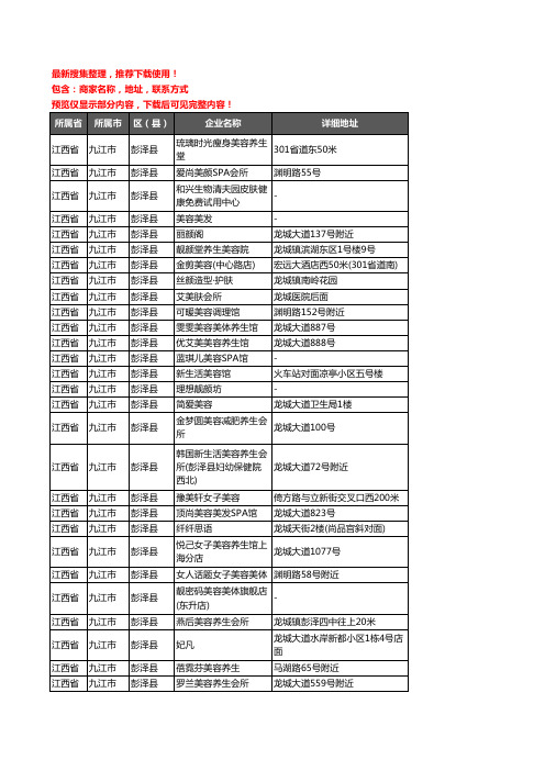 新版江西省九江市彭泽县美容院企业公司商家户名录单联系方式地址大全72家
