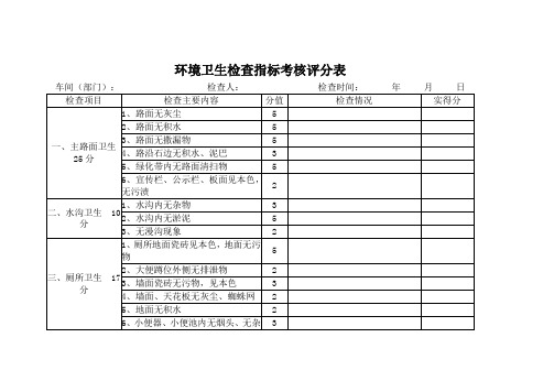 环境卫生检查指标考核评分表