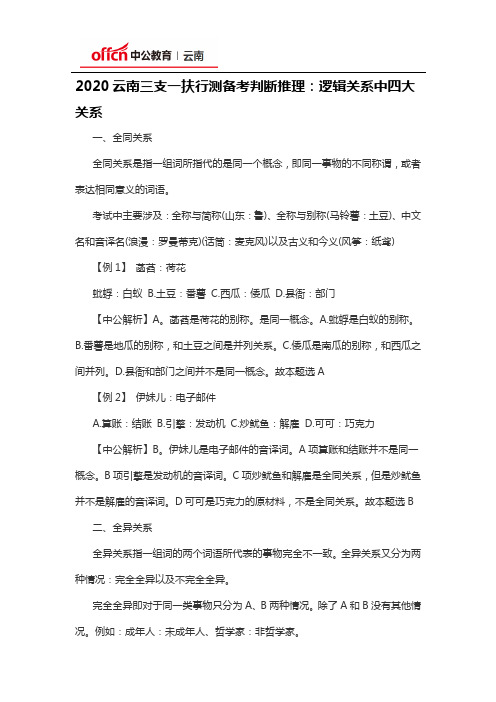 2020云南三支一扶行测备考判断推理：逻辑关系中四大关系