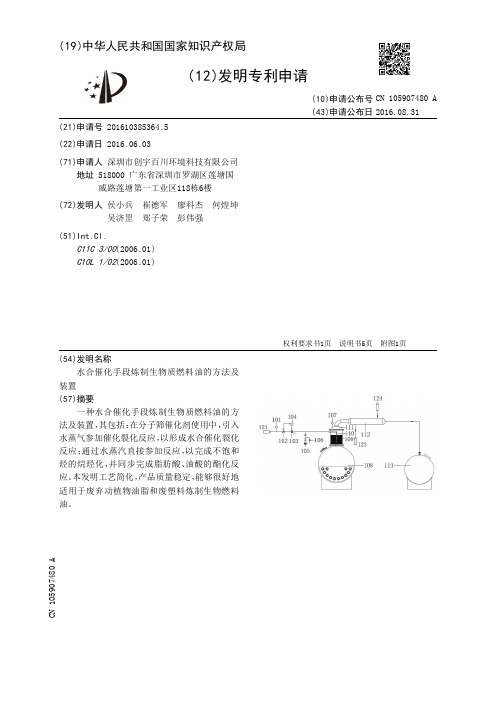 水合催化手段制生物质燃料的方法及装置 杨子中