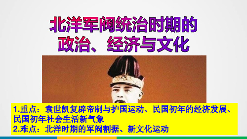 第19课北洋军阀统治时期的政治、经济与文化+课件--高一上学期统编版必修中外历史纲要上册
