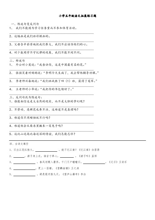 小学五年级语文拓展练习题