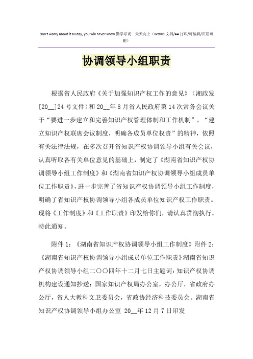 2021年协调领导小组职责