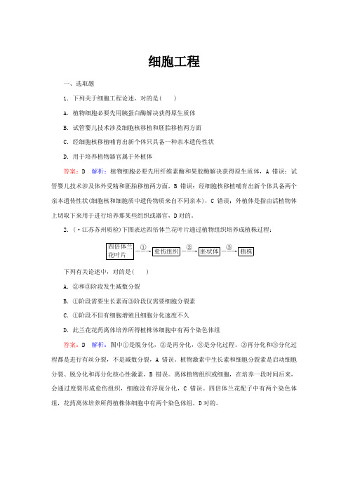2021年全国各省市高考真题细胞工程附答案讲解