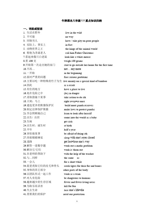 牛津译林版英语8A Unit 5 重点短语和句子