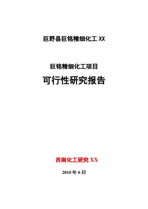 精细化工可研申请报告-20万吨甲醇可研