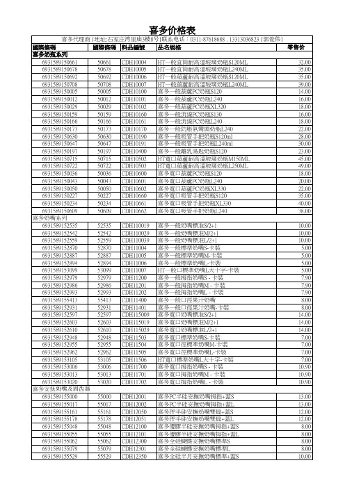 喜多价目表2011最新报价