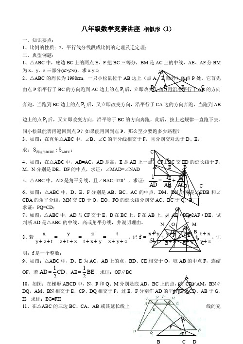 八年级数学竞赛讲座 相似形(1)
