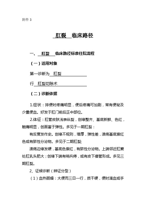 肛裂-临床路径表