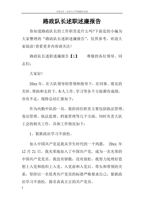 路政队长述职述廉报告