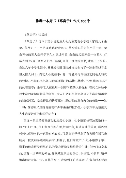 推荐一本好书《草房子》作文600字