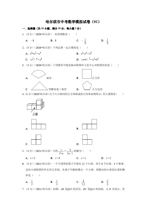 哈尔滨市中考数学模拟试卷(01)