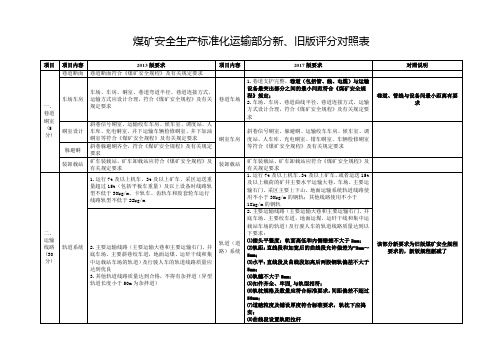 煤矿安全生产标准化运输部分新、旧版评分对照表