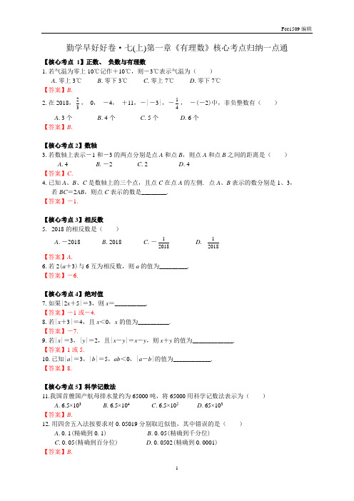 人教版七年级上册第一章《有理数》核心考点归纳一点通  解答版