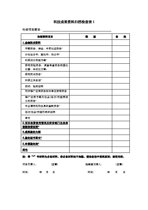 科技成果资料归档检查表1