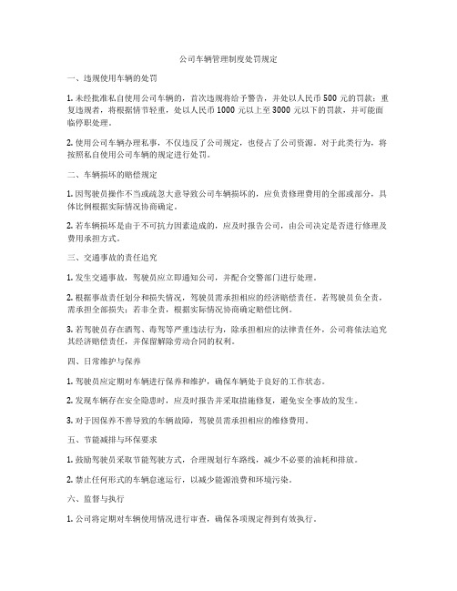 公司车辆管理制度处罚规定