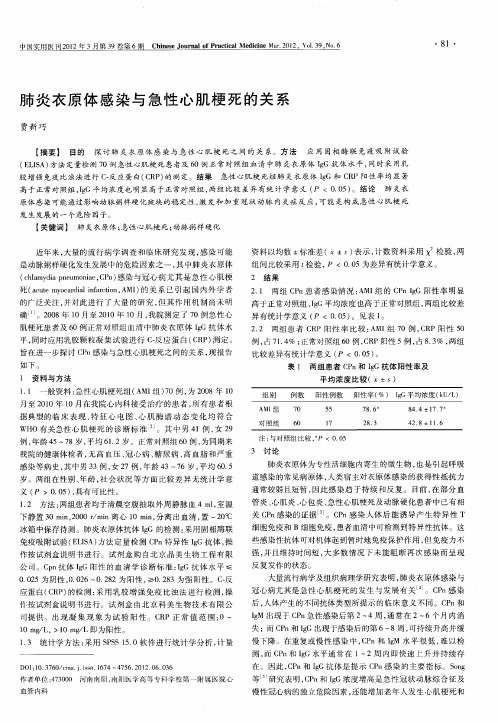 肺炎衣原体感染与急性心肌梗死的关系