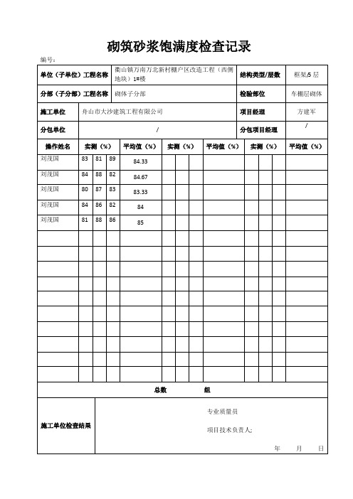 砌筑砂浆饱满度检查记录