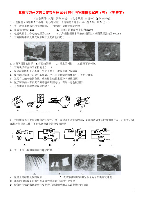 重庆市万州区岩口复兴学校中考物理模拟试题(五)(无答案) 新人教版